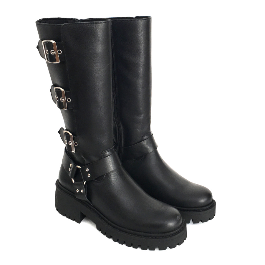 Botas de motorista altas para mujer en piel negra: imagen 2