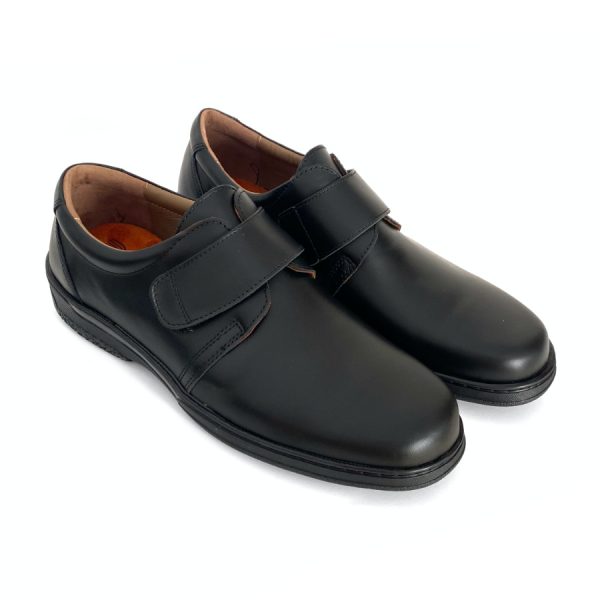 Zapatos ultra confort con velcro para hombre en piel negro
