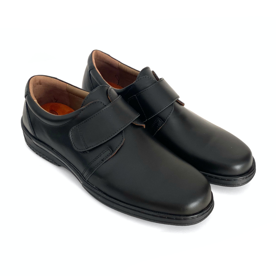 Zapatos ultra confort con velcro para hombre en piel negro: imagen 3