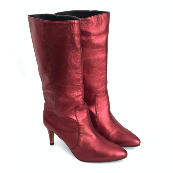 Botas para mujer en piel metal cereza