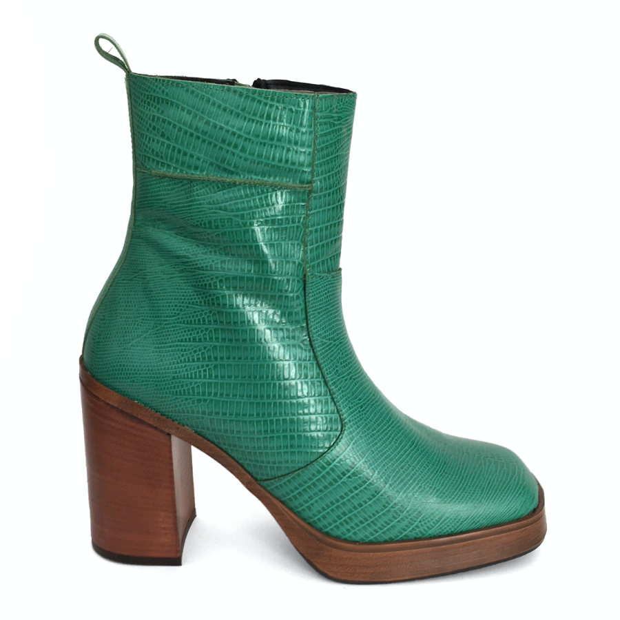 Botas con plataforma para mujer en piel boa verde: imagen 1