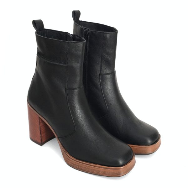 Botas con plataforma para mujer en piel napa negro
