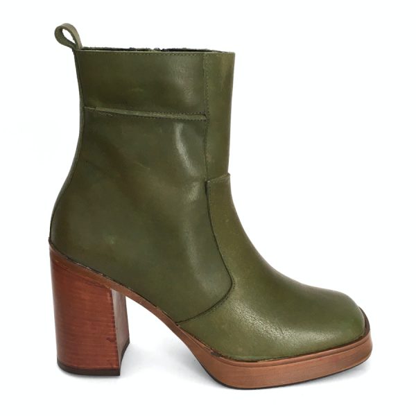 Botas con plataforma para mujer en piel napa kaki