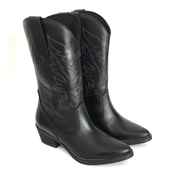 Botas cowboy para mujer en piel napa negro