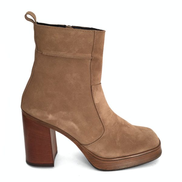 Botas con plataforma para mujer en piel anteado brandy