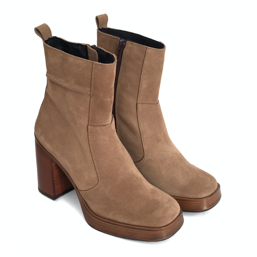 Botas con plataforma para mujer en piel anteado brandy: imagen 2