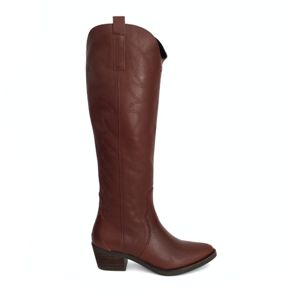 Botas cowboy altas para mujer en piel cuero
