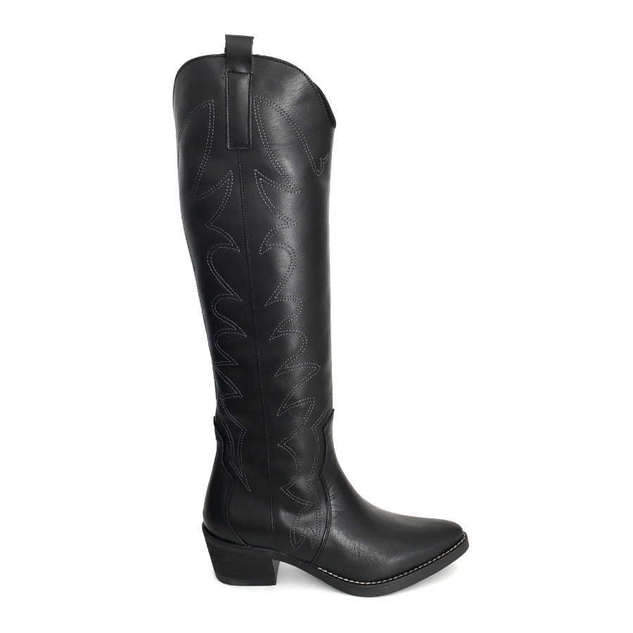 Botas cowboy altas para mujer en piel negro: imagen 1