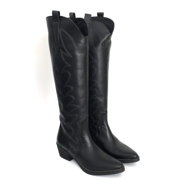 Botas cowboy altas para mujer en piel negro