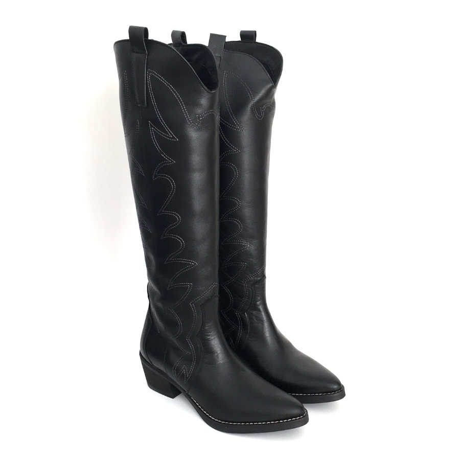Botas cowboy altas para mujer en piel negro: imagen 2